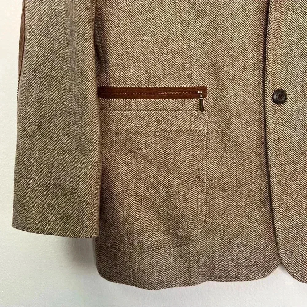 Tommy Bahama Brown Wool Blend Herringbone Tweed Blazer Elbow Patches Sz‎ L